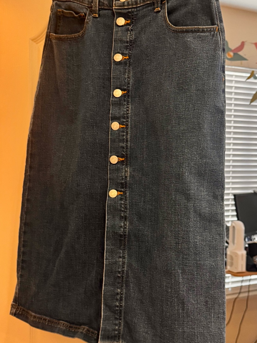 Banana Republic Dark Gray Button-Front Midi Denim Skirt